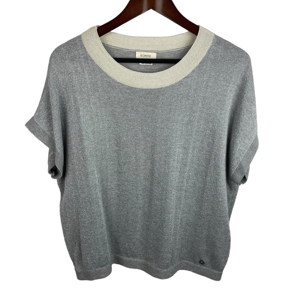 Numph | Amilia Metallic Beige Short Sleeve Sweater
